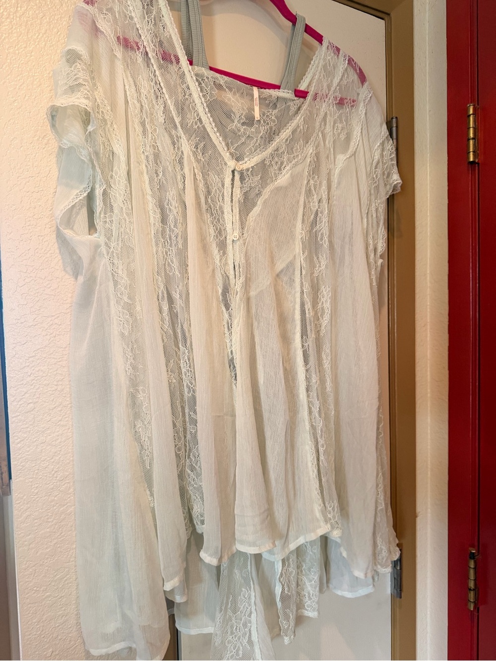 Free People Sheer Lace-Trim Blouse in Pale green